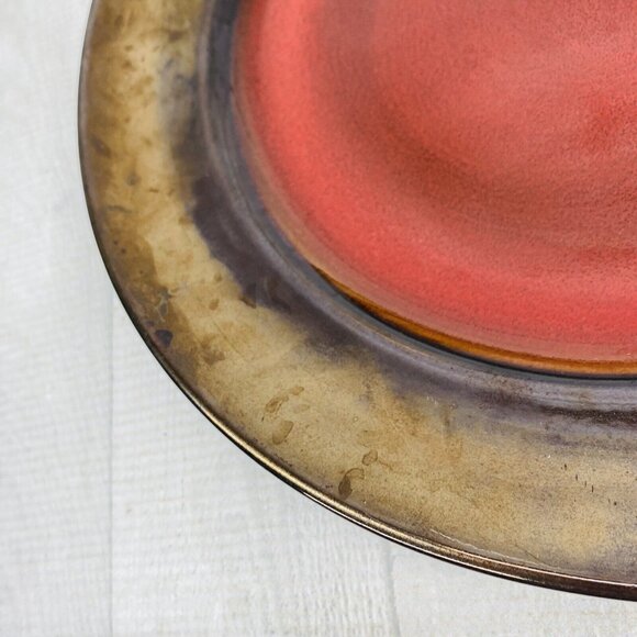 Over and Back Crackled Design Red Bronze Rim Round Ceramic Dinner Plates Set 4 - Picture 13 of 16